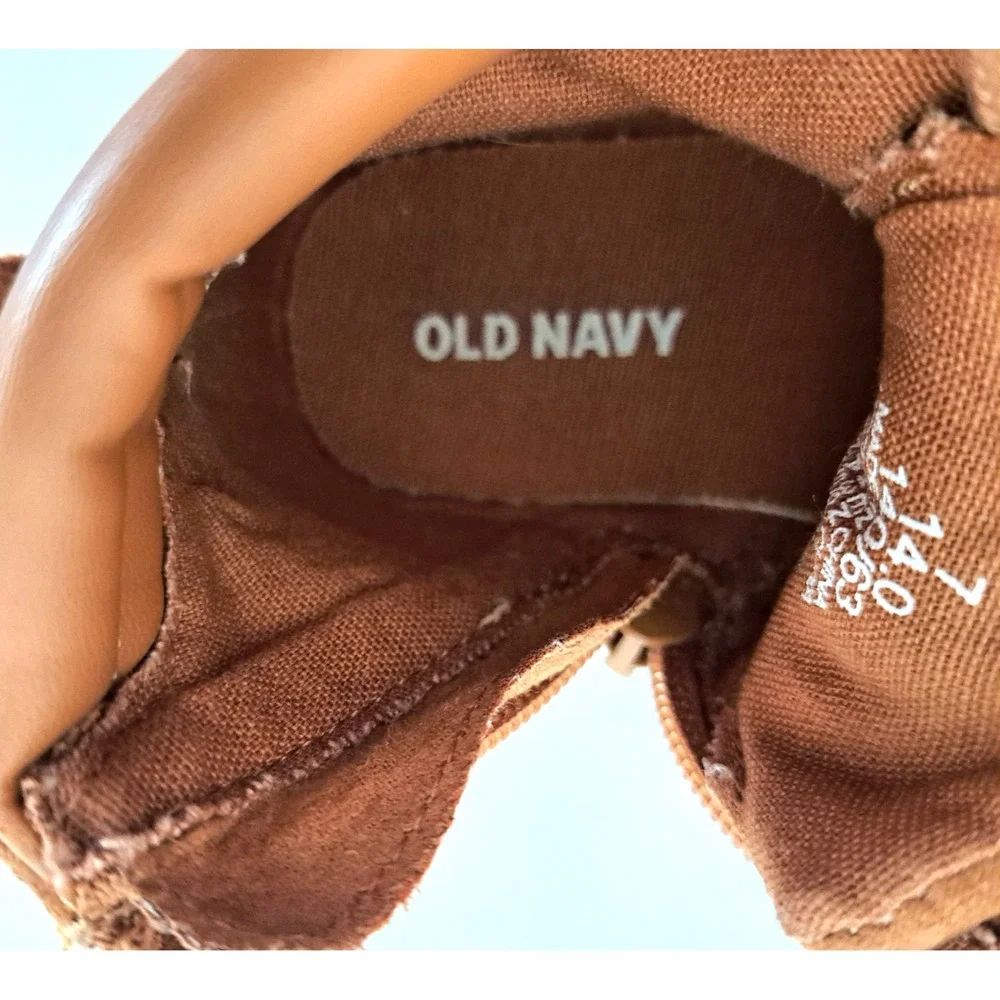 Old Navy‎ Brown Faux Suede Boots Girls / Baby Size 7 Side Zipper Utility Preppy